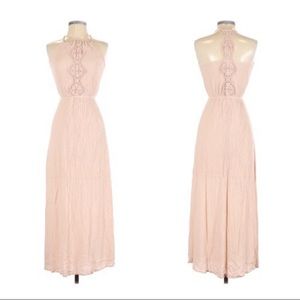 Blush Pink Grecian Cotton Crochet Lace Maxi Dress